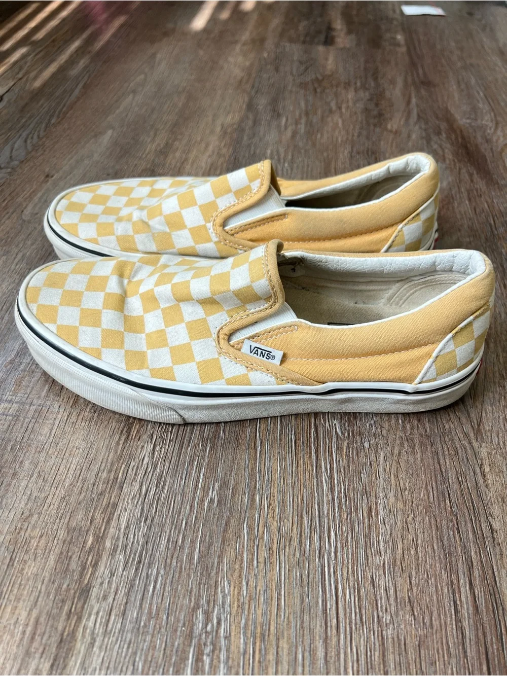 Vans Classic Slip-On Checkerboard Yellow White Shoes Women’s 8 Men’s 6.5